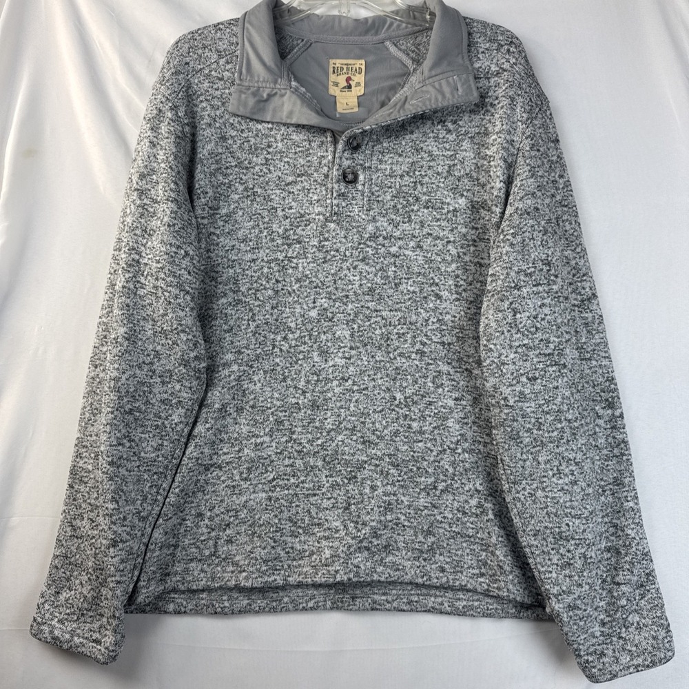 Red Head Brand Co Sz L Gray 1/4 Button Fleece Pullover Sweater Men's Heather